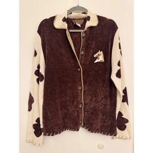 Vintage Roughrider by Circle T Western Horse Cardigan Sweater Medium Rodeo Chic